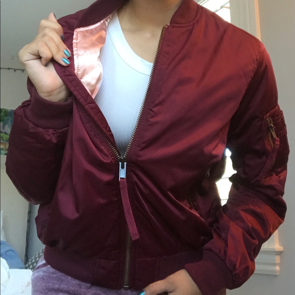 Red satin bomber jacket